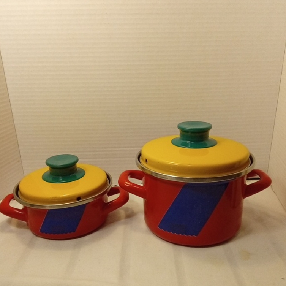 Vintage BSW German Combi Red and Yellow Cookware Set